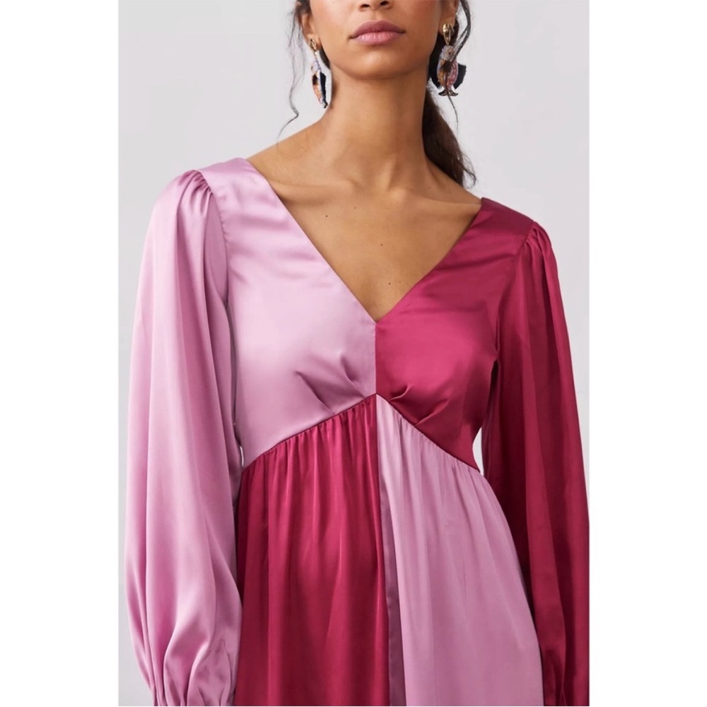 Anthropologie Two-Tone Satin Maxi Dress in Rose and Blush - Picture 2 of 12